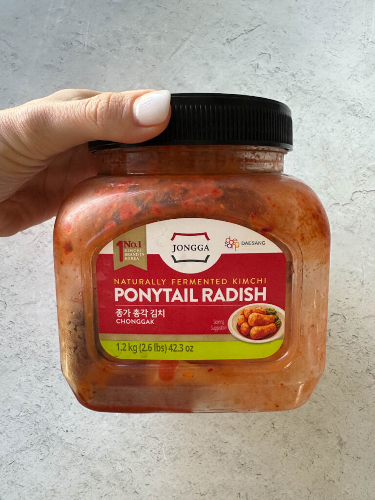 costco ponytail radish jar in hand