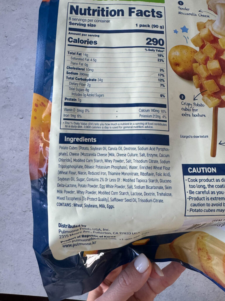 ingredients list on the package