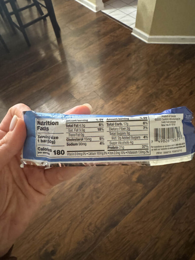 back side of the protein bar