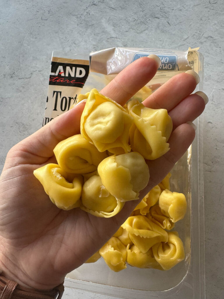 a few tortellinis in hand