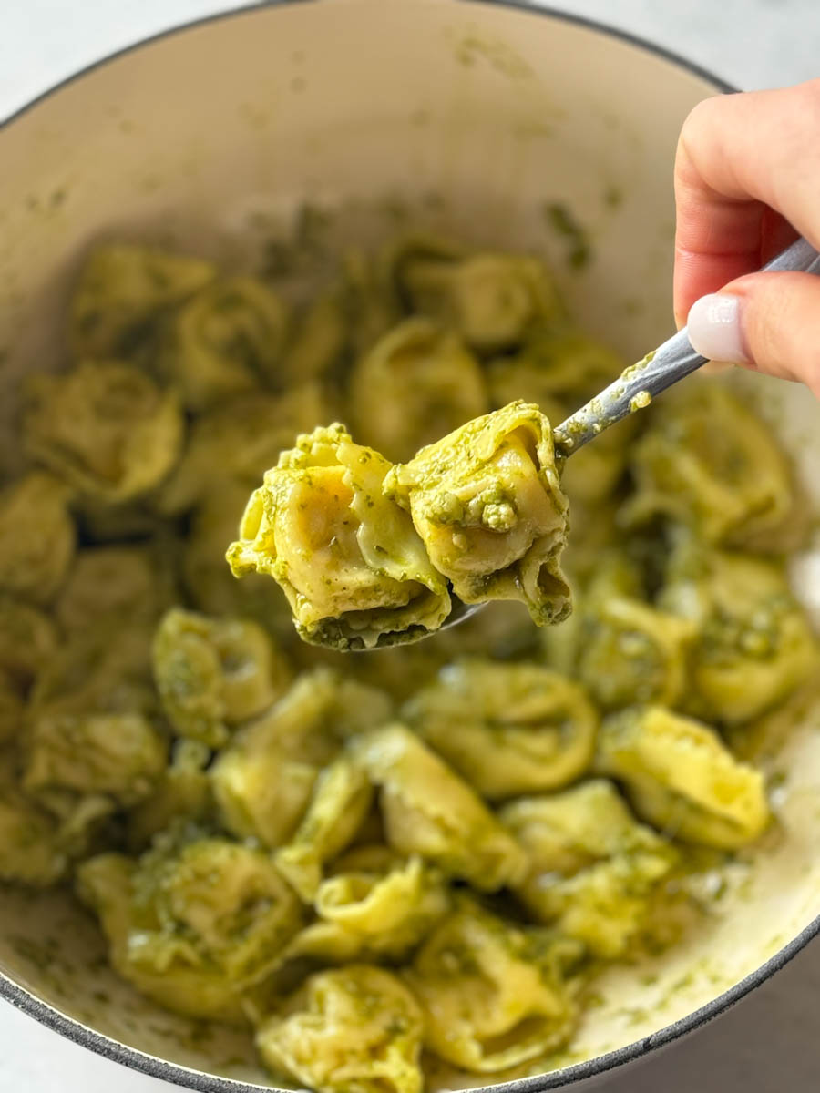 Kirkland signature five cheese tortelloni cooked with pesto sauce