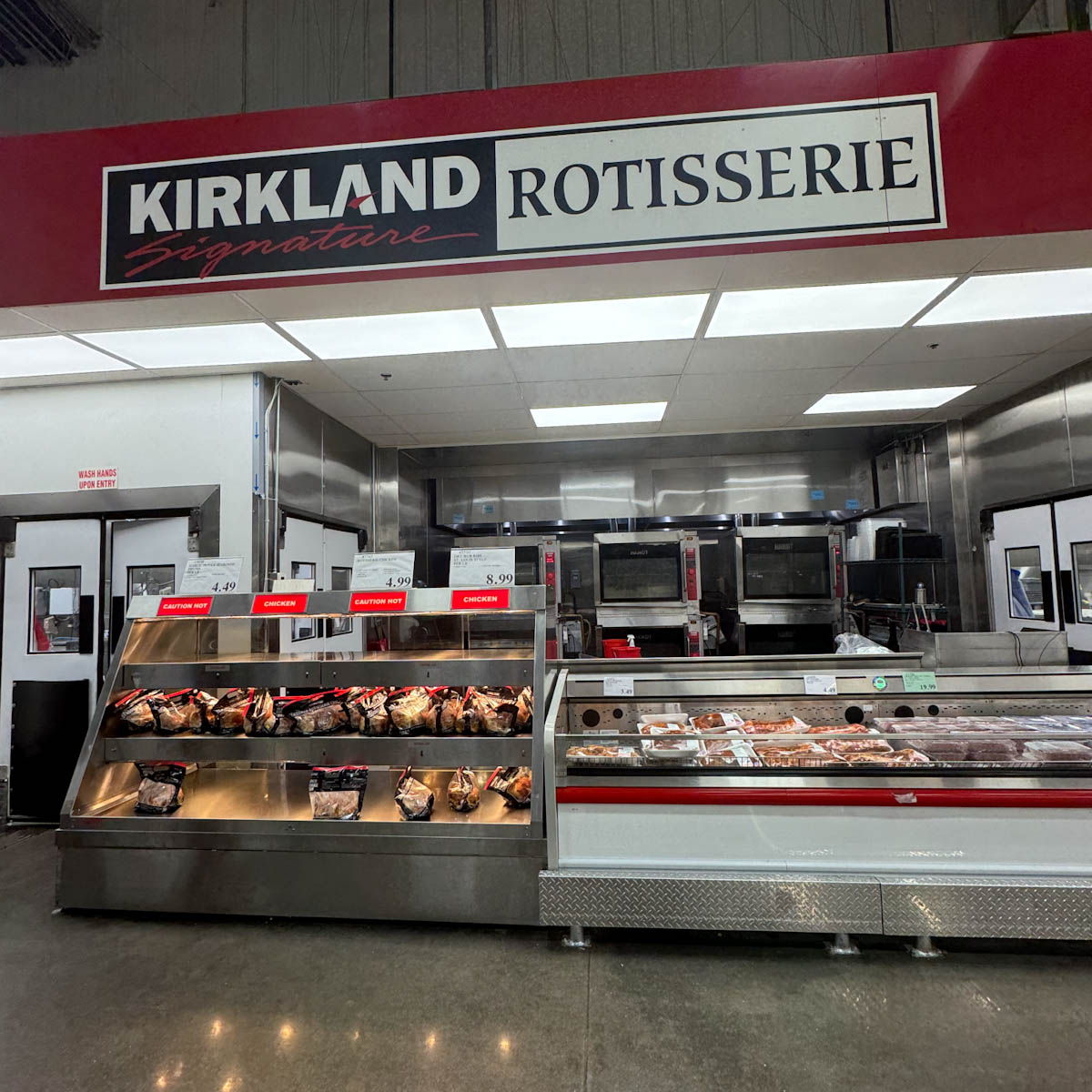 kirkland rotisserie chicken stand in costco