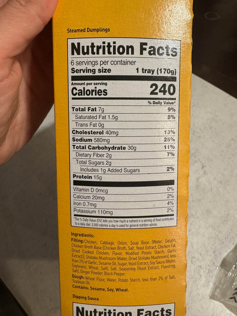 nutritional facts label on the box