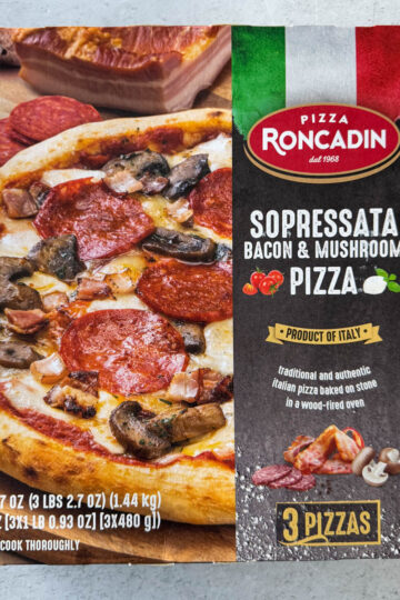 costco sopressata bacon and mushroom pizza box