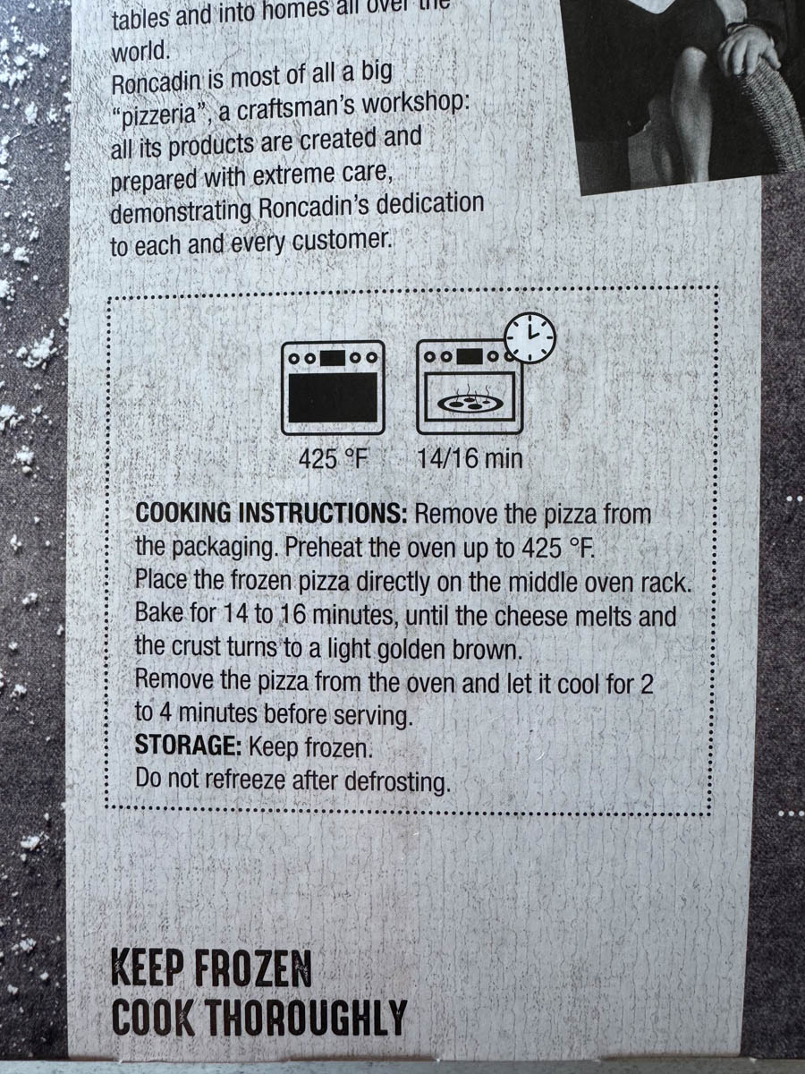 cooking instructions label