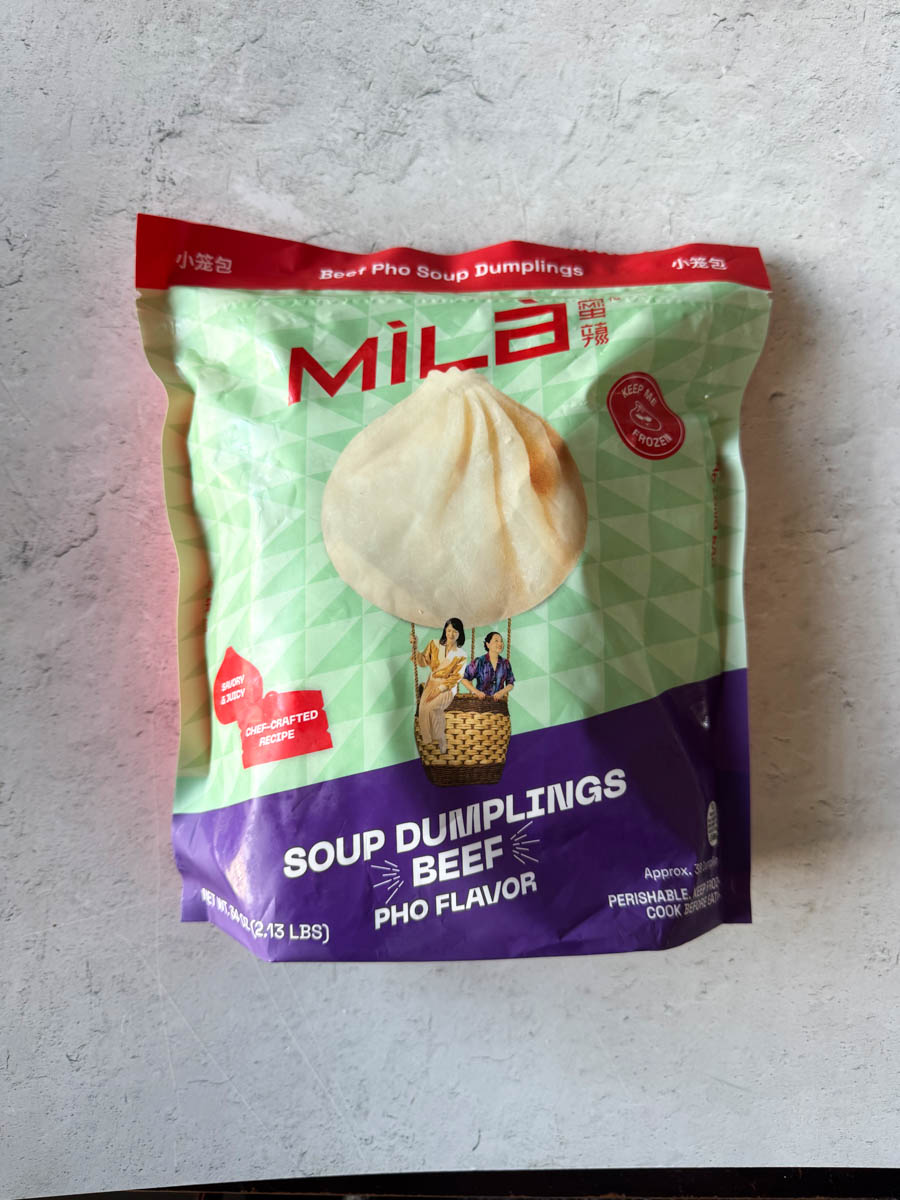 a package of Mila soup dumplings on the table