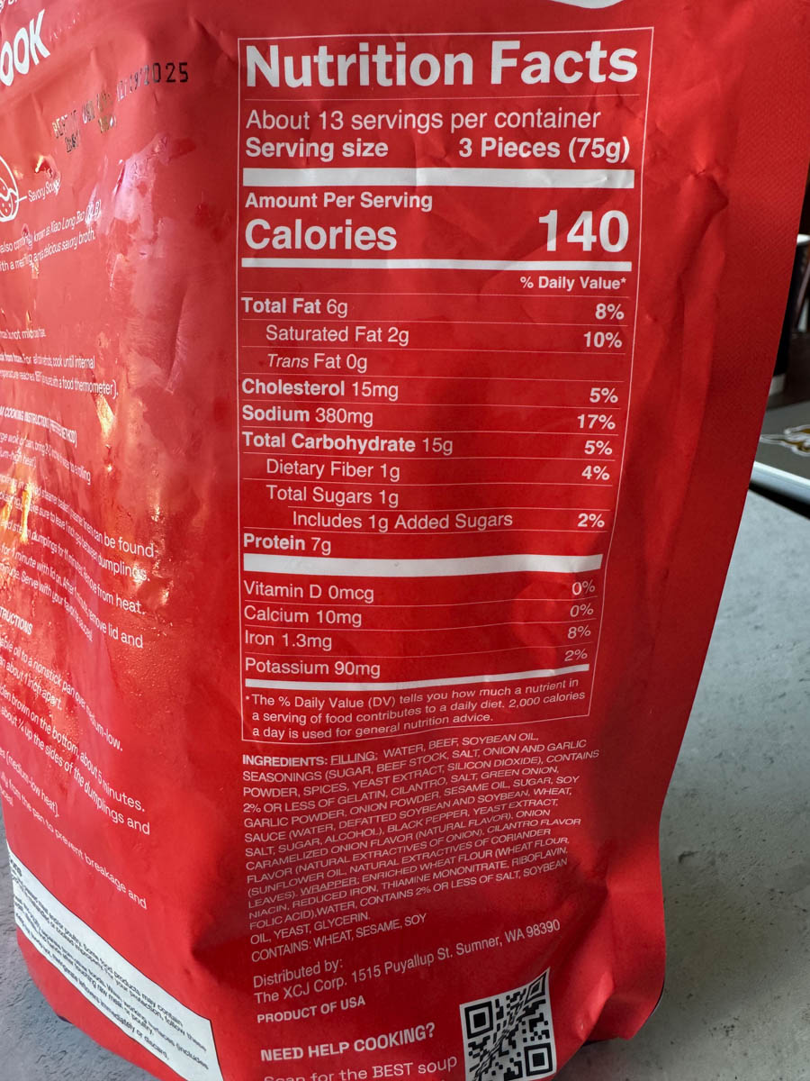 nutritional facts label