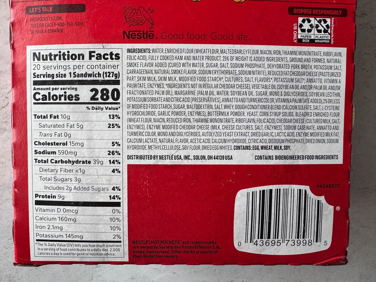 nutritional facts on the back of the box