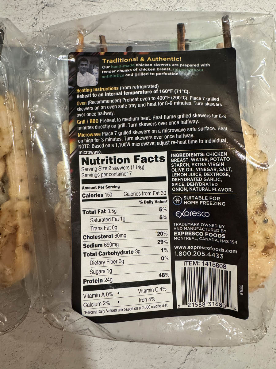 nutrition facts printed on the back of the package