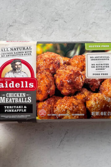 aidells chicken meatballs package on the table