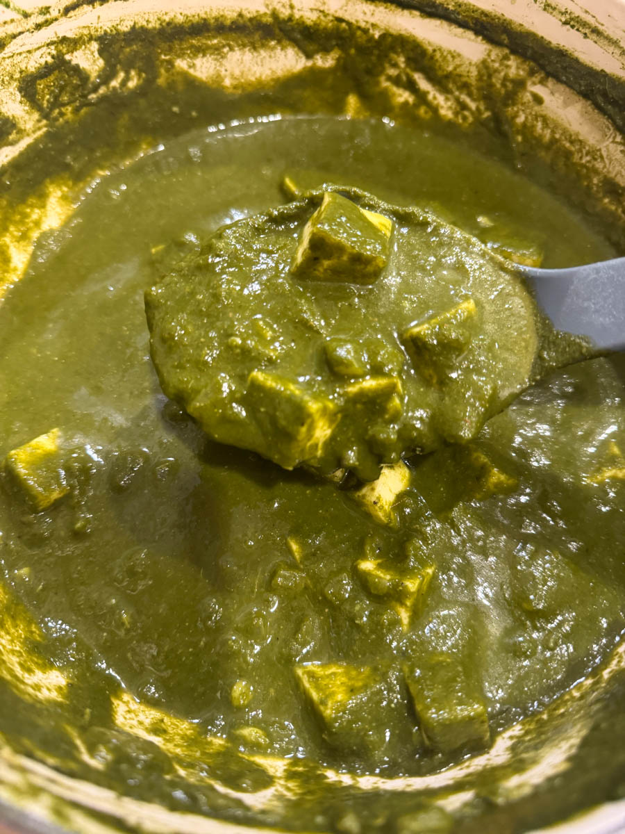 palak paneer in the pot