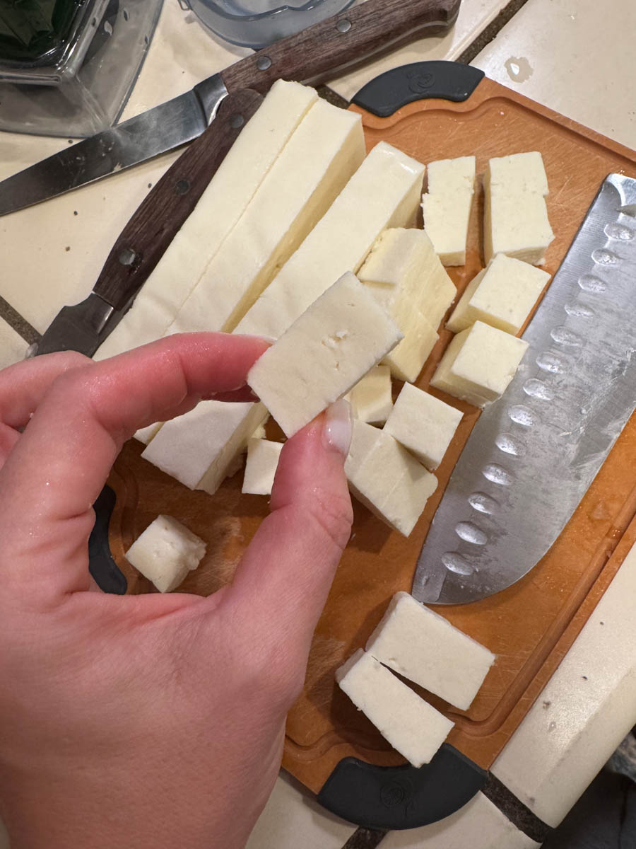 cut paneer on the cutting board