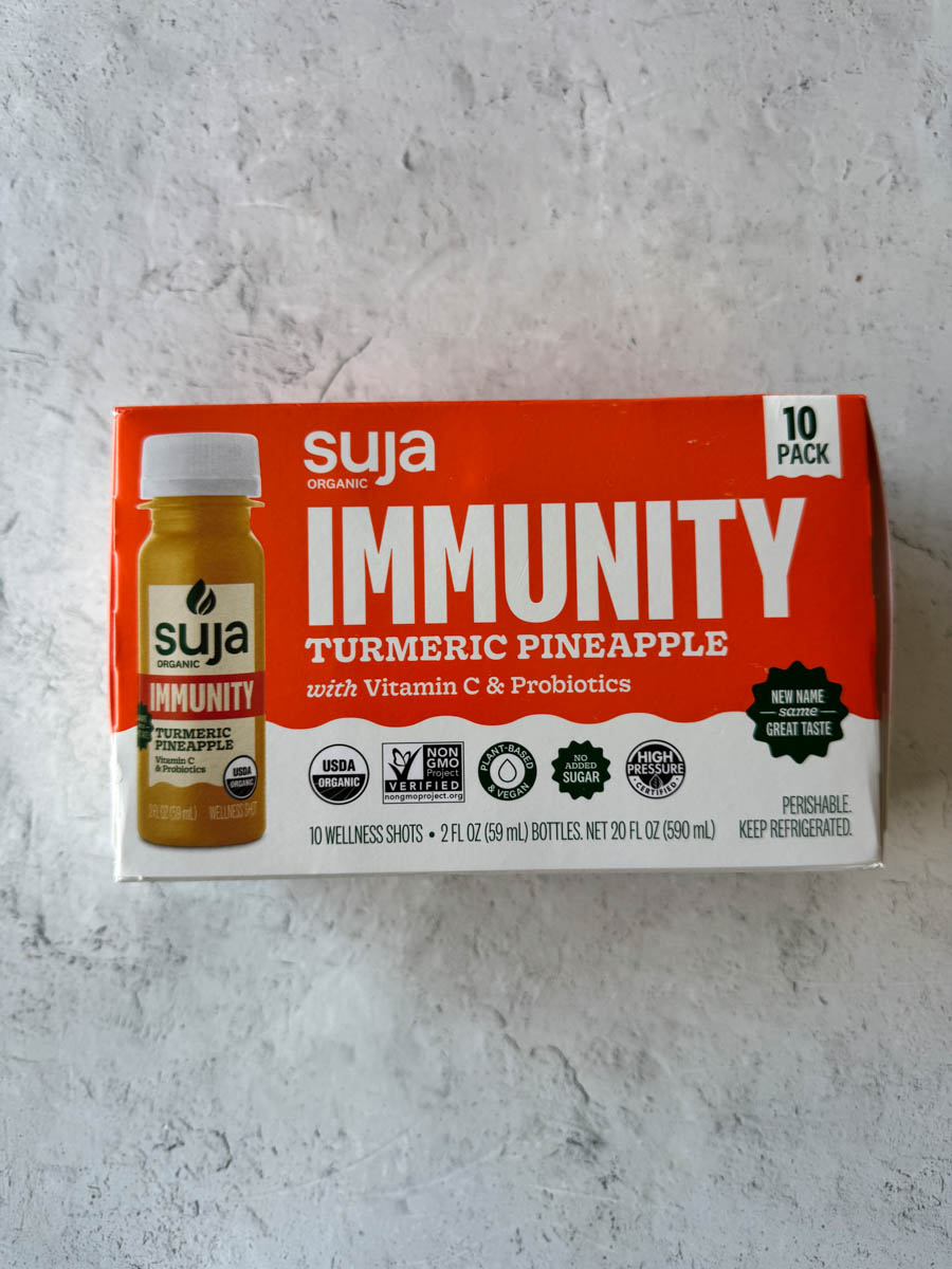 orange box with suja immunity turmeric shots