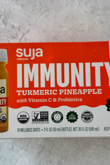 orange box with suja immunity turmeric shots