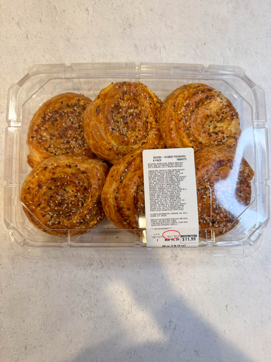 costco onion and cheese pinwheels in the plastic package