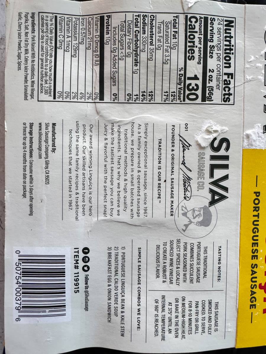 nutritional facts on the back of the package