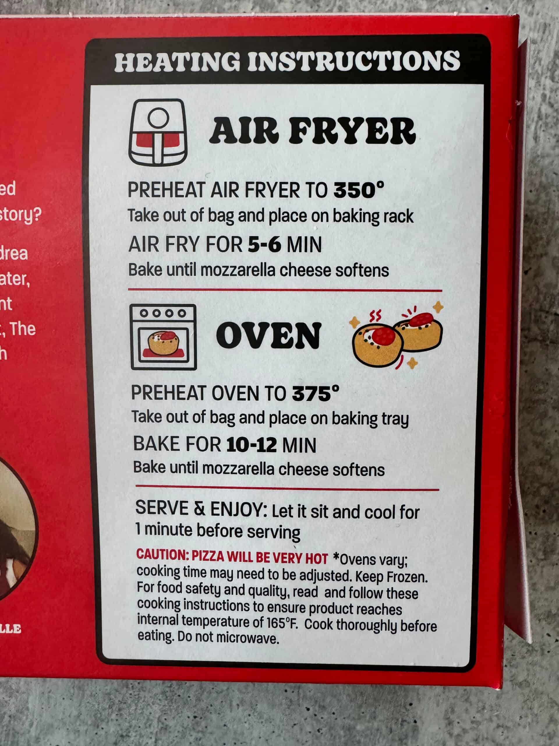 heating instructions on the box