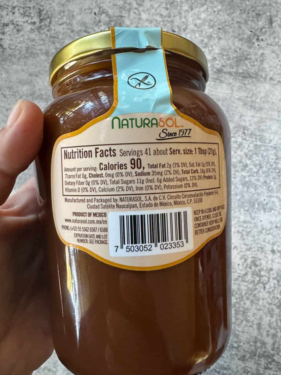 nutrition information of cajeta jar from costco