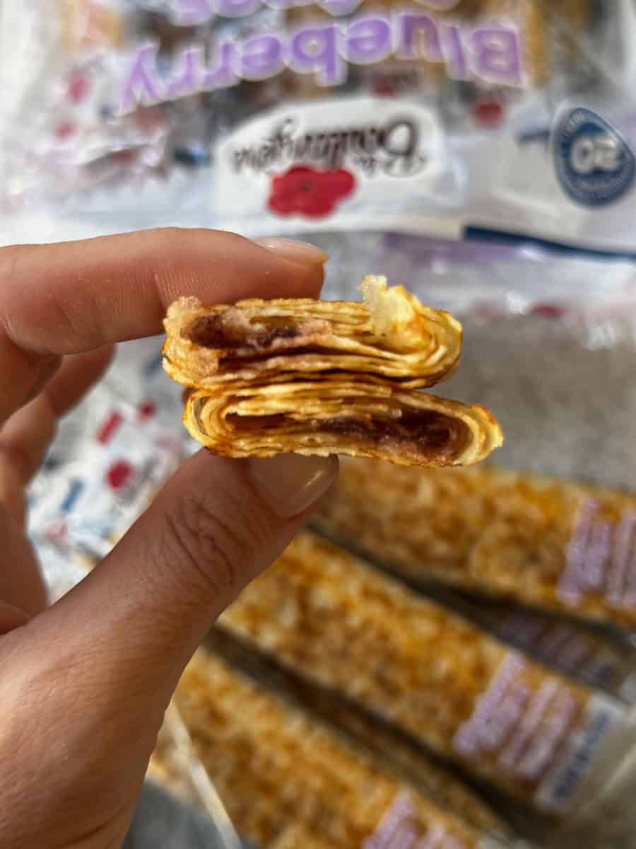 blueberry crepe cut in half