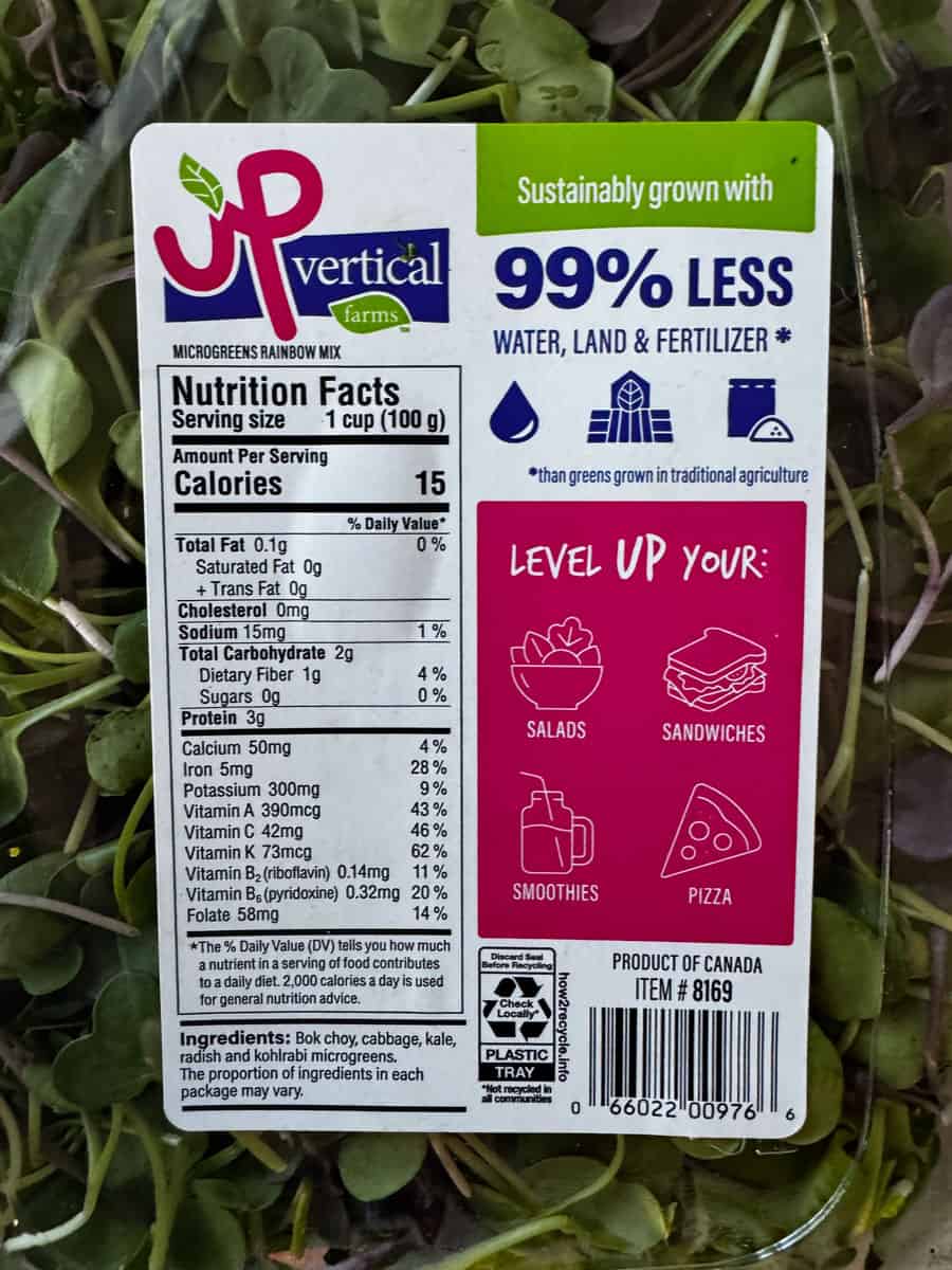 level up microgreens package nutrition facts