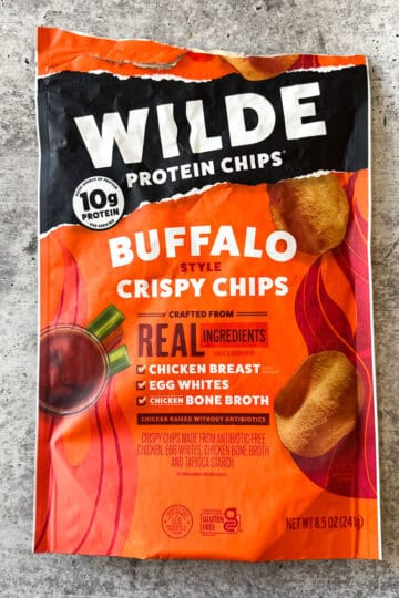 Wilde Buffalo Style Protein Chips with real chicken ingredients.
