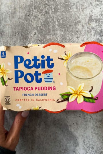 Petit Pot tapioca pudding in glass jar, French dessert, 6-pack, California-made.
