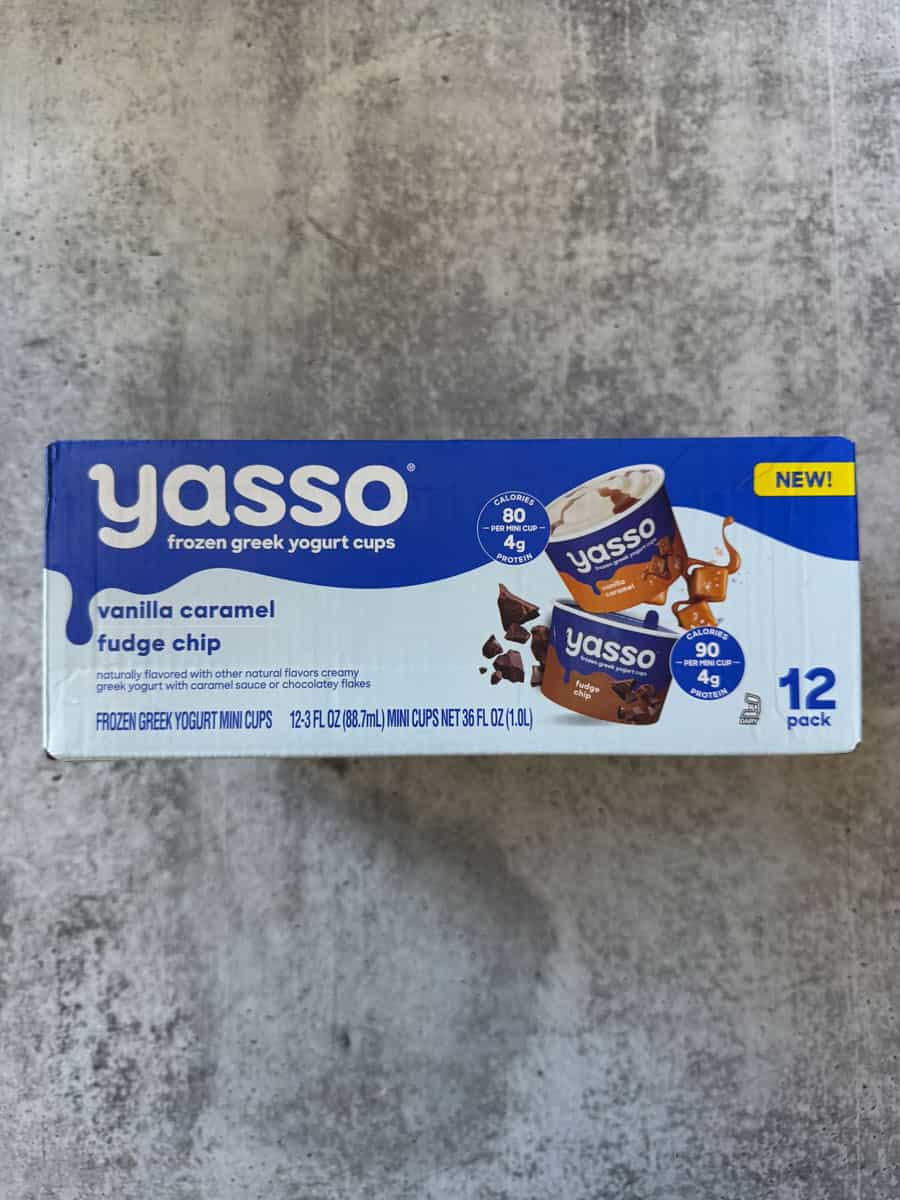 Pack of 12 Yasso vanilla caramel fudge Greek yogurt cups, frozen dessert, new flavor.