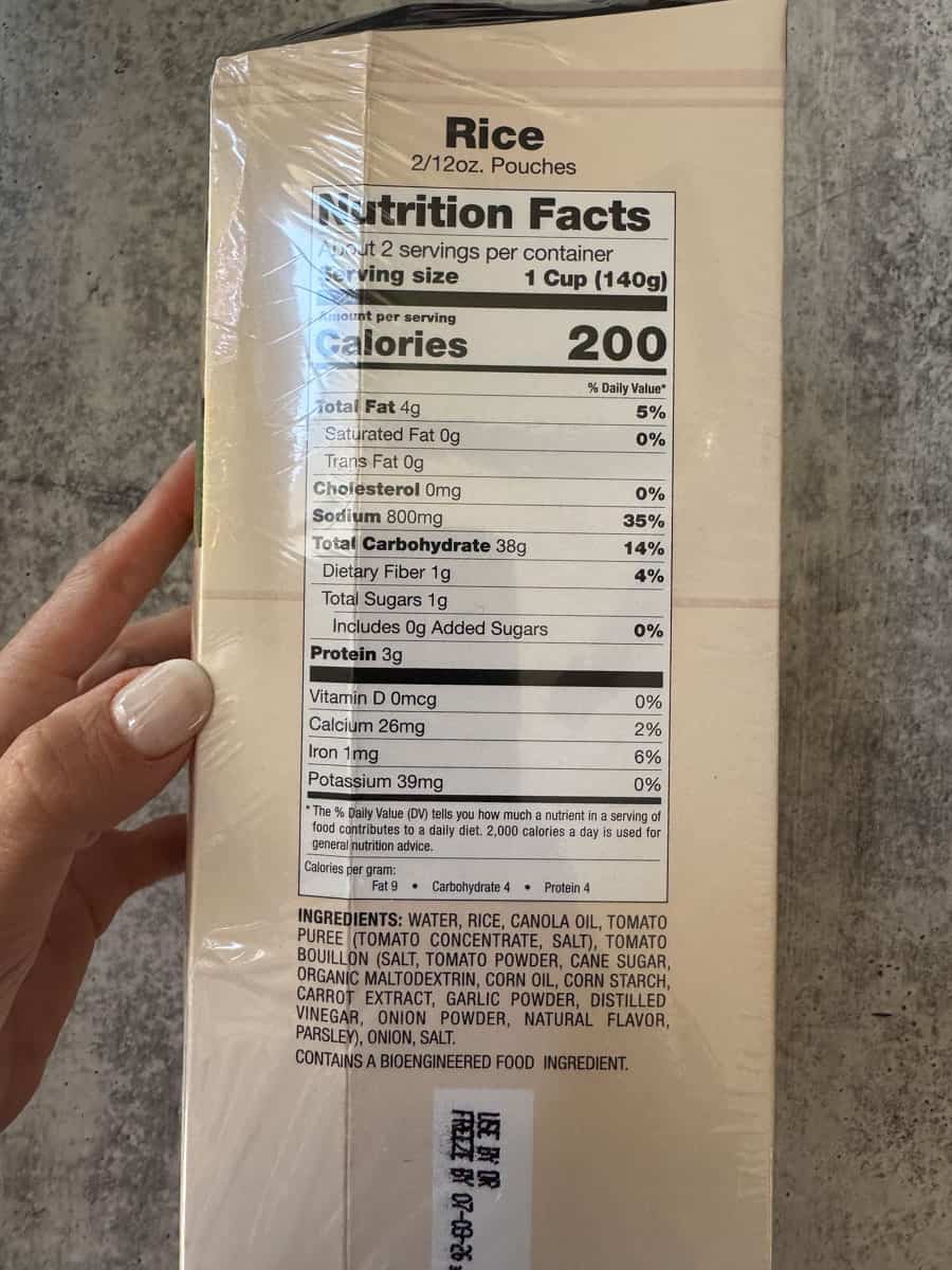 Rice Pouches Nutrition Facts and Ingredients.