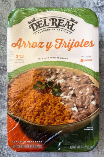 Microwaveable rice and beans from Del Real, perfect for quick meals.