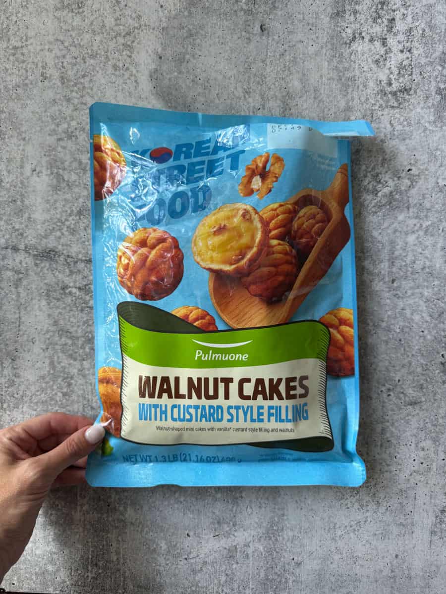 Pack of Pulmuone Walnut Cakes with Custard Filling, 3.81 oz, ideal for snacks.
