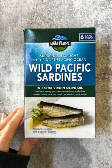 Wild Planet Wild Pacific Sardines in extra virgin olive oil, 6 cans inside.