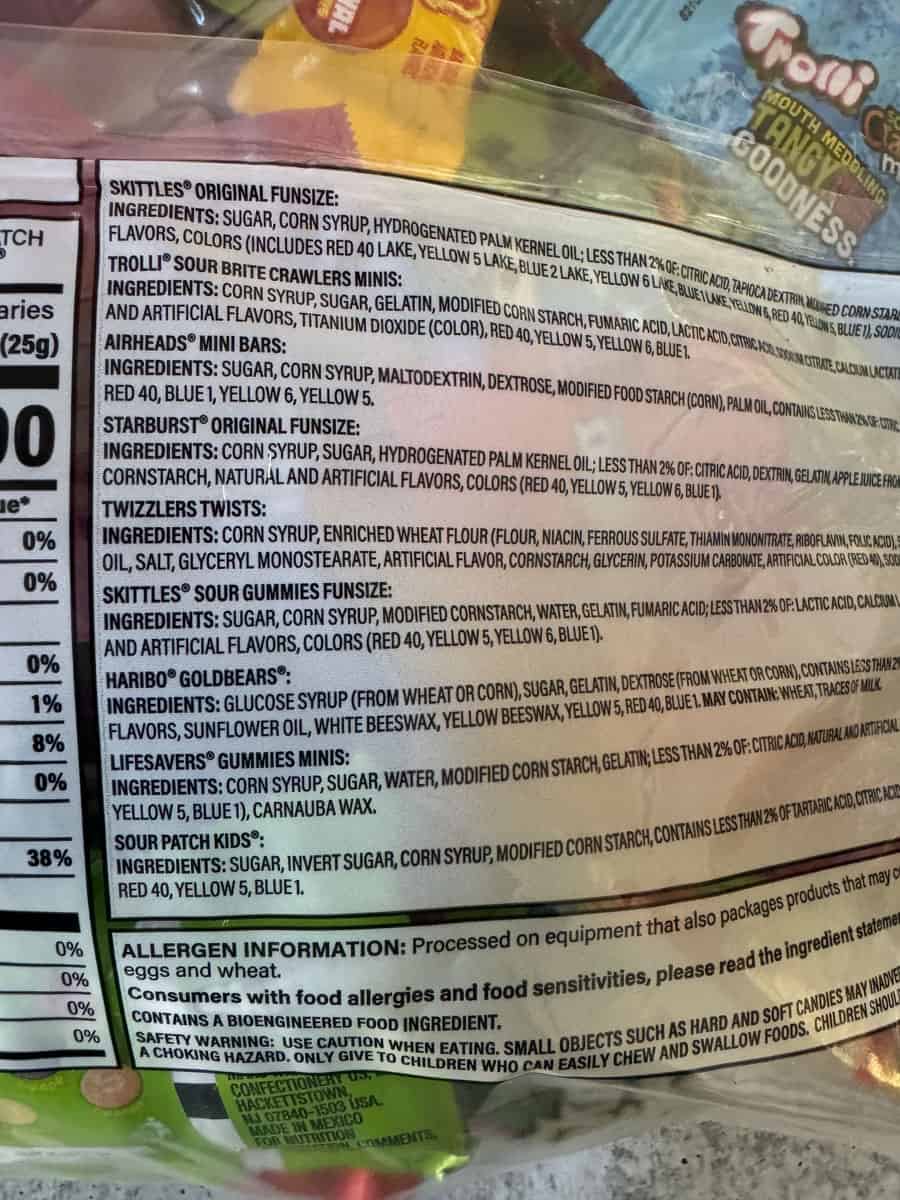 Costco snack label with ingredients and allergen information.