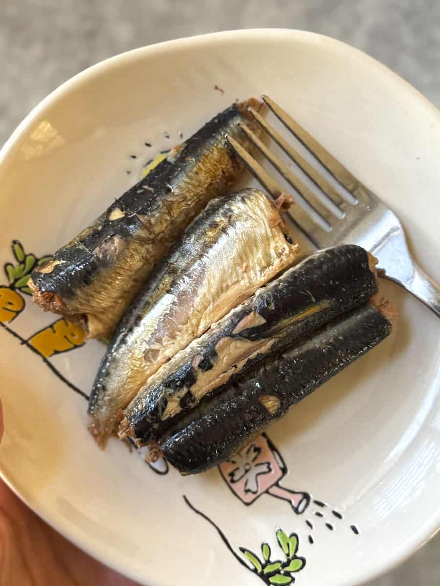 Grilled sardines on a decorative plate from CostcoFinds.